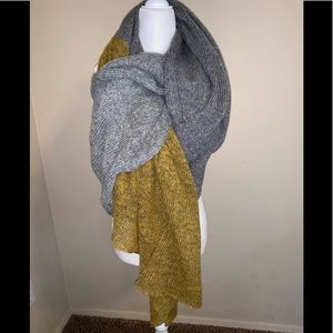 Gray and Mustard Lite Knit Blanket Scarf